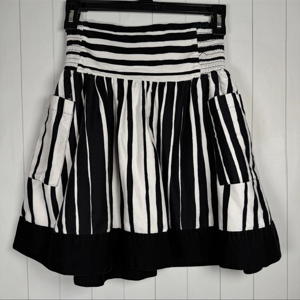 Black‎ Striped High Waisted Flare Mini Skirt Y2K Whimsigoth Flirty Punk Pinup M